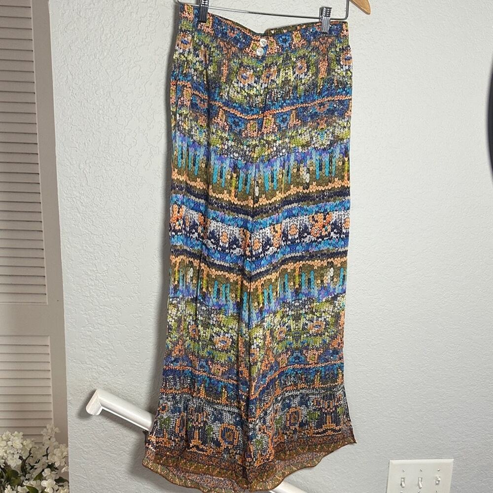 NEW Rubyyaya Colorful Wide Leg Pants Resortwear Sequin Aztec Bollywood Small NWT
